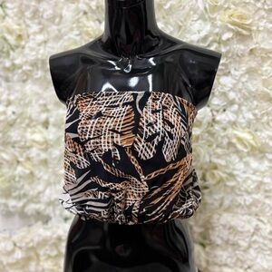 Elegant Black and Brown Patterned Crop Top